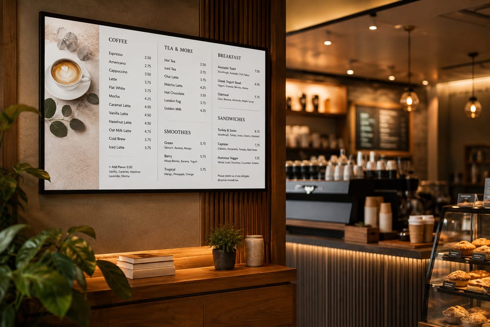 Café mit digitalem Menüboard