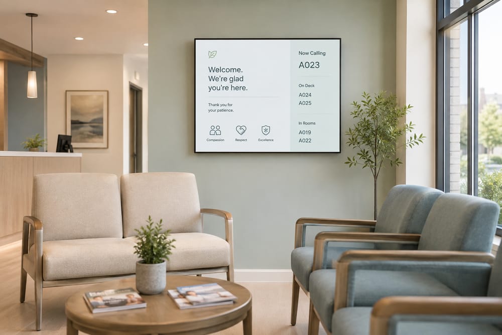 Wartezimmer mit digitalem Patienten-Aufruf